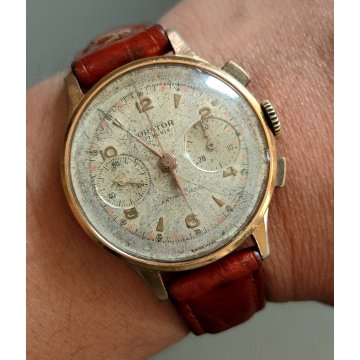 ANTICO OROLOGIO POLSO Orator Chrono LANDERON lamin. ORO anni 50 OLD WRIST WATCH