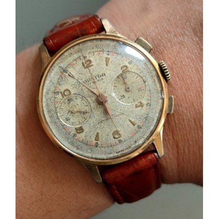 ANTICO OROLOGIO POLSO Orator Chrono LANDERON lamin. ORO anni 50 OLD WRIST WATCH