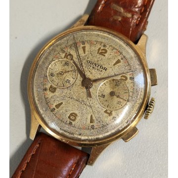 ANTICO OROLOGIO POLSO Orator Chrono LANDERON lamin. ORO anni 50 OLD WRIST WATCH