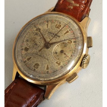 ANTICO OROLOGIO POLSO Orator Chrono LANDERON lamin. ORO anni 50 OLD WRIST WATCH