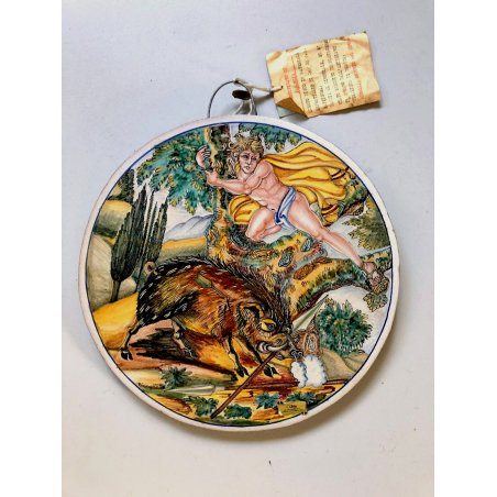 MEDAGLIONE A. Binaglia DERUTA MATERIALE REFRATTARIO Caccia al Cinghiale ø 32