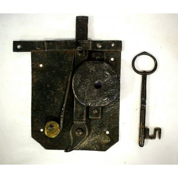 ANTICA SERRATURA ferro battuto CATENACCIO CHIAVE '700 DOOR LOCK IRON KEY