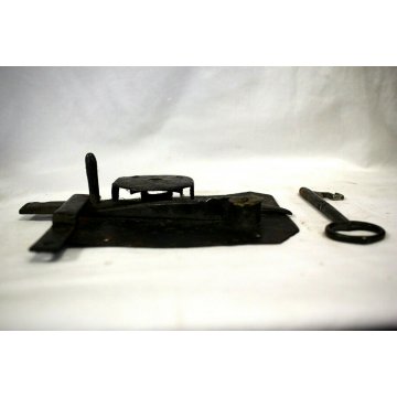ANTICA SERRATURA ferro battuto CATENACCIO CHIAVE '700 DOOR LOCK IRON KEY   