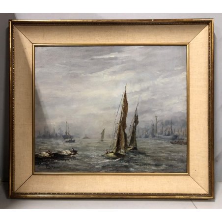 ANTICO QUADRO OLIO TAVOLA V. De Maria  DOPPIO DIPINTO MARINA PAESAGGIO MONTANO