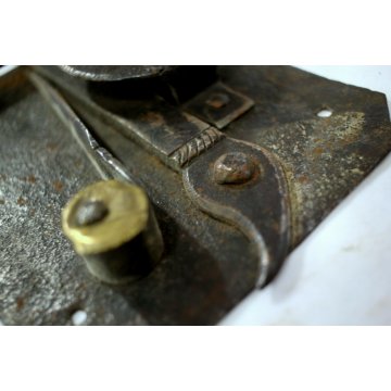 ANTICA SERRATURA ferro battuto CATENACCIO CHIAVE '700 DOOR LOCK IRON KEY   
