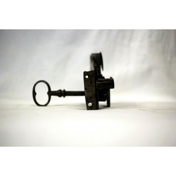 ANTICA SERRATURA ferro battuto CHIAVE 600 FUNZIONANTE SMALL DOOR LOCK IRON KEY  