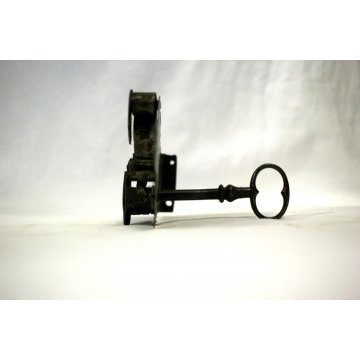 ANTICA SERRATURA ferro battuto CHIAVE 600 FUNZIONANTE SMALL DOOR LOCK IRON KEY  