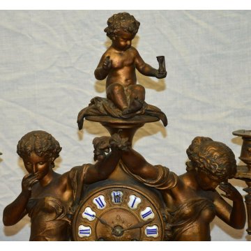 ANTICO TRITTICO DORATO Orologio Parigina 2 CANDELABRO epoca 1900 ART NOUVEAU