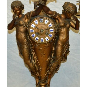 ANTICO TRITTICO DORATO Orologio Parigina 2 CANDELABRO epoca 1900 ART NOUVEAU