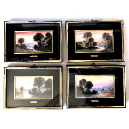 lotto 4 OPERE DIPINTO G. Tassinari MINIATURE VEDUTA PAESAGGIO FLUVIALE EPOCA 900