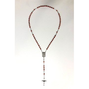 ANTICO ROSARIO CORONA ARGENTO 800 GRANI CORALLO ROSSO 5 mm RELIGIOSO DEVOZIONALE