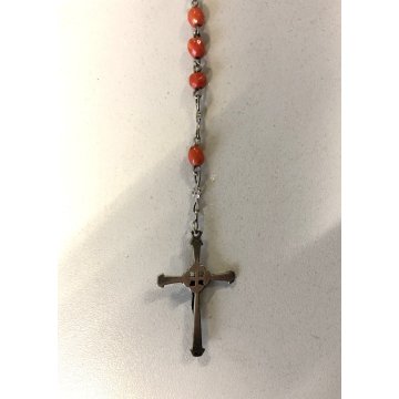 ANTICO ROSARIO CORONA ARGENTO 800 GRANI CORALLO ROSSO 5 mm RELIGIOSO DEVOZIONALE