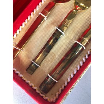 SET 3 POSATE VINTAGE Calderoni F.lli LUXURY CURTLERY acciaio INOXID ARGENTATO