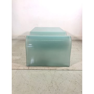 TAVOLINO BASSO CAFFE' VETRO TEMPRATO CURVATO "WAVE"  PORTARIVISTE 60x100x40 ca.