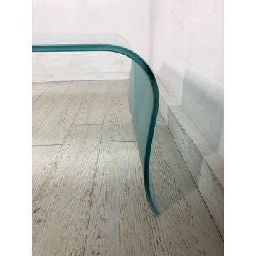 TAVOLINO BASSO CAFFE' VETRO TEMPRATO CURVATO "WAVE"  PORTARIVISTE 60x100x40 ca.
