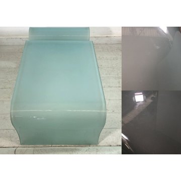 TAVOLINO BASSO CAFFE' VETRO TEMPRATO CURVATO "WAVE"  PORTARIVISTE 60x100x40 ca.