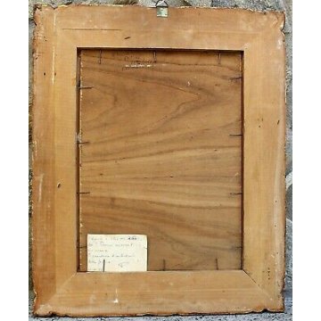 ANTICO QUADRO OLIO TAVOLA E. Pasini primi '900 RITRATTO CONTADINA PECORE PASCOLO