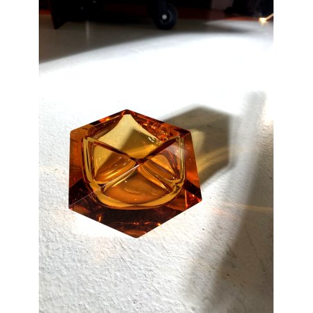 CIOTOLA VASO VETRO MURANO Flavio Poli SFACCETTATO AMBRA TRASPARENTE VINTAGE '70