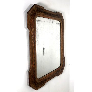 GRANDE ANTICO SPECCHIO SPECCHIERA CORNICE VASSOIO LEGNO DECORO BULINO XIX sec