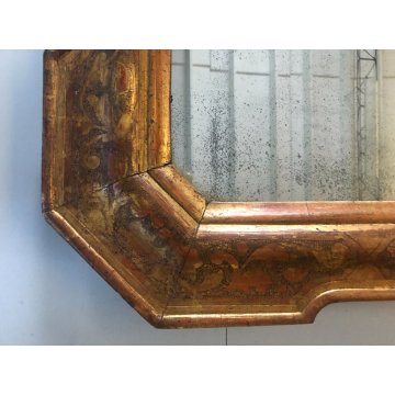 GRANDE ANTICO SPECCHIO SPECCHIERA CORNICE VASSOIO LEGNO DECORO BULINO XIX sec