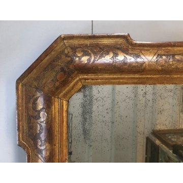 GRANDE ANTICO SPECCHIO SPECCHIERA CORNICE VASSOIO LEGNO DECORO BULINO XIX sec