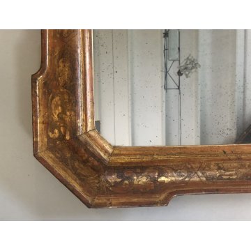 GRANDE ANTICO SPECCHIO SPECCHIERA CORNICE VASSOIO LEGNO DECORO BULINO XIX sec