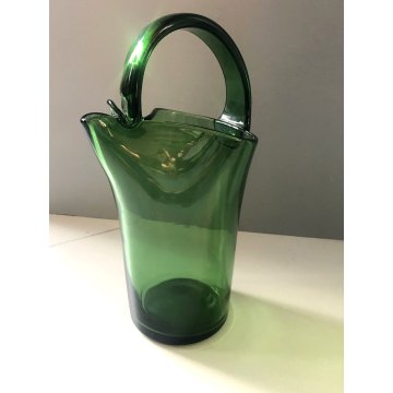 CARAFFA VETRO TRASPARENTE VERDE di Empoli DESIGN BROCCA VERSATOIO VINTAGE EPOCA