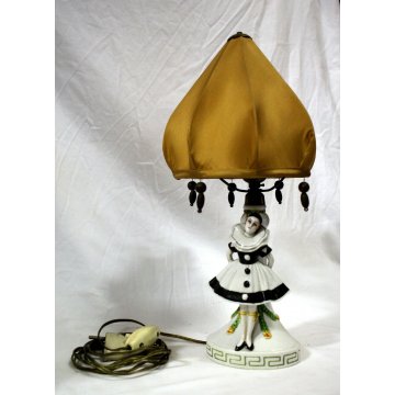 LAMPADA VEILLEUSE Pierrot CERAMICA DIPINTA ABATJOUR con PARALUME  LAMP ART DECO'