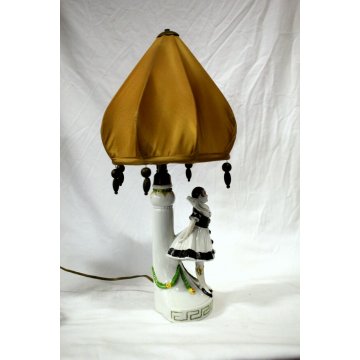 LAMPADA VEILLEUSE Pierrot CERAMICA DIPINTA ABATJOUR con PARALUME  LAMP ART DECO'