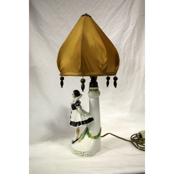 LAMPADA VEILLEUSE Pierrot CERAMICA DIPINTA ABATJOUR con PARALUME  LAMP ART DECO'