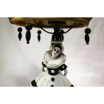 LAMPADA VEILLEUSE Pierrot CERAMICA DIPINTA ABATJOUR con PARALUME  LAMP ART DECO'
