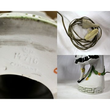 LAMPADA VEILLEUSE Pierrot CERAMICA DIPINTA ABATJOUR con PARALUME  LAMP ART DECO'