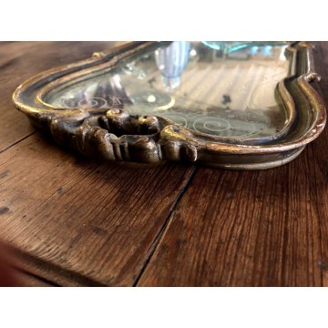 ANTICO VASSOIO LEGNO SAGOMATO SPECCHIO DECORO VENEZIANO FOGLIA ORO EPOCA '800