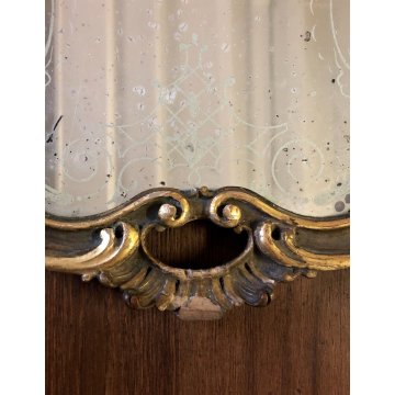 ANTICO VASSOIO LEGNO SAGOMATO SPECCHIO DECORO VENEZIANO FOGLIA ORO EPOCA '800