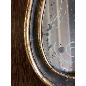 ANTICO VASSOIO LEGNO SAGOMATO SPECCHIO DECORO VENEZIANO FOGLIA ORO EPOCA '800