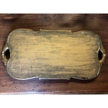 ANTICO VASSOIO LEGNO SAGOMATO SPECCHIO DECORO VENEZIANO FOGLIA ORO EPOCA '800