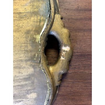 ANTICO VASSOIO LEGNO SAGOMATO SPECCHIO DECORO VENEZIANO FOGLIA ORO EPOCA '800