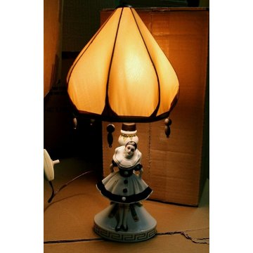 LAMPADA VEILLEUSE Pierrot CERAMICA DIPINTA ABATJOUR con PARALUME  LAMP ART DECO'