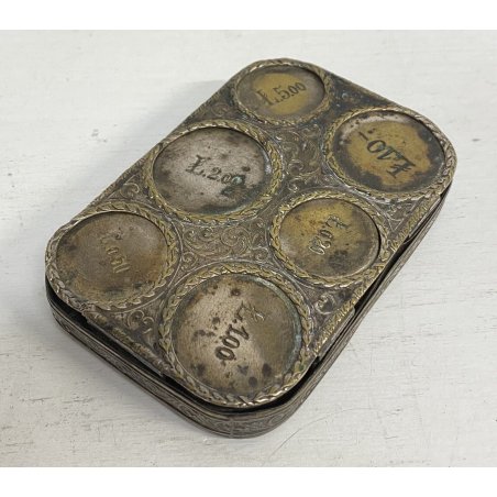 ANTICO PORTA MONETE £ LIRE A MOLLA OTTONE ARGENTATO DECORO LIBERTY PRIMI 1900