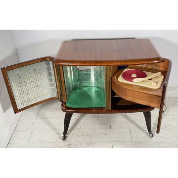 MOBILE BAR GIRADISCHI LESA CREDENZA DESIGN VETRO SPECCHIO 50s ROTELLE  VINTAGE