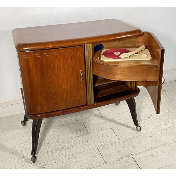 MOBILE BAR GIRADISCHI LESA CREDENZA DESIGN VETRO SPECCHIO 50s ROTELLE  VINTAGE