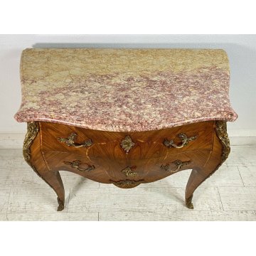 ANTICO COMÒ LUIGI XV 1700 LEGNO MARMO CASSETTONE INTARSIATO BOMBATO MOSSO EPOCA