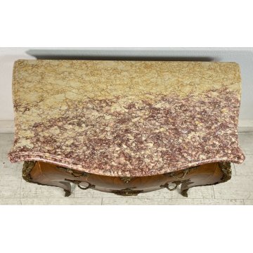 ANTICO COMÒ LUIGI XV 1700 LEGNO MARMO CASSETTONE INTARSIATO BOMBATO MOSSO EPOCA