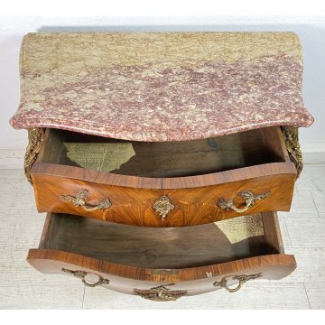 ANTICO COMÒ LUIGI XV 1700 LEGNO MARMO CASSETTONE INTARSIATO BOMBATO MOSSO EPOCA