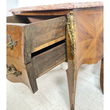 ANTICO COMÒ LUIGI XV 1700 LEGNO MARMO CASSETTONE INTARSIATO BOMBATO MOSSO EPOCA