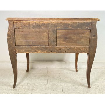 ANTICO COMÒ LUIGI XV 1700 LEGNO MARMO CASSETTONE INTARSIATO BOMBATO MOSSO EPOCA