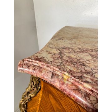 ANTICO COMÒ LUIGI XV 1700 LEGNO MARMO CASSETTONE INTARSIATO BOMBATO MOSSO EPOCA