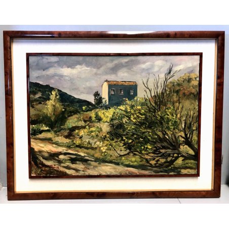 GRANDE QUADRO OLIO FIRMATO PAESAGGIO COLLINA CASOLARE CAMPAGNA IMPRESSIONISTA 69