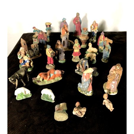 RARO ANTICO PRESEPE 24 STATUINE in GESSO NATIVITA NATALE 10cm/h CIRCA primo 900