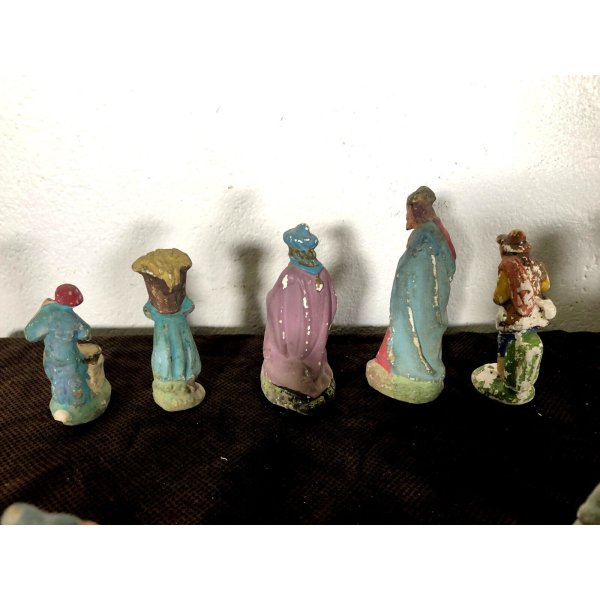 RARO ANTICO PRESEPE 24 STATUINE in GESSO NATIVITA NATALE 10cm/h